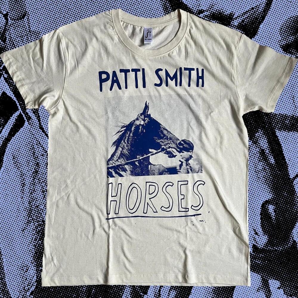 Patti Smith Horses T-Shirt Blue On Off-White